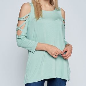 Mint Open Shoulder Top